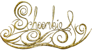 Schoombie in 3D gold letters with swirls