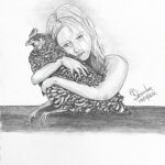 sketch of a child hugging a chicken with the title teaching children to be kind to animals is our only hope for a kinder world. for all.