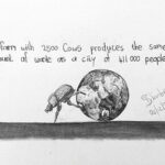 sketch of a dung beetle rolling the world